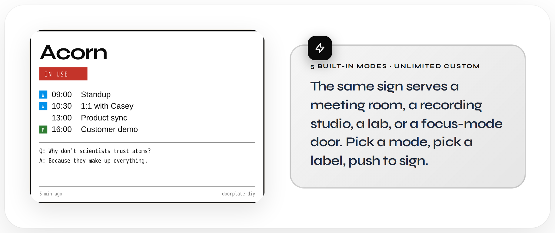 Five built-in modes plus unlimited custom